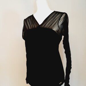 Calvin Klein Mesh Ruched Sleeve Top
